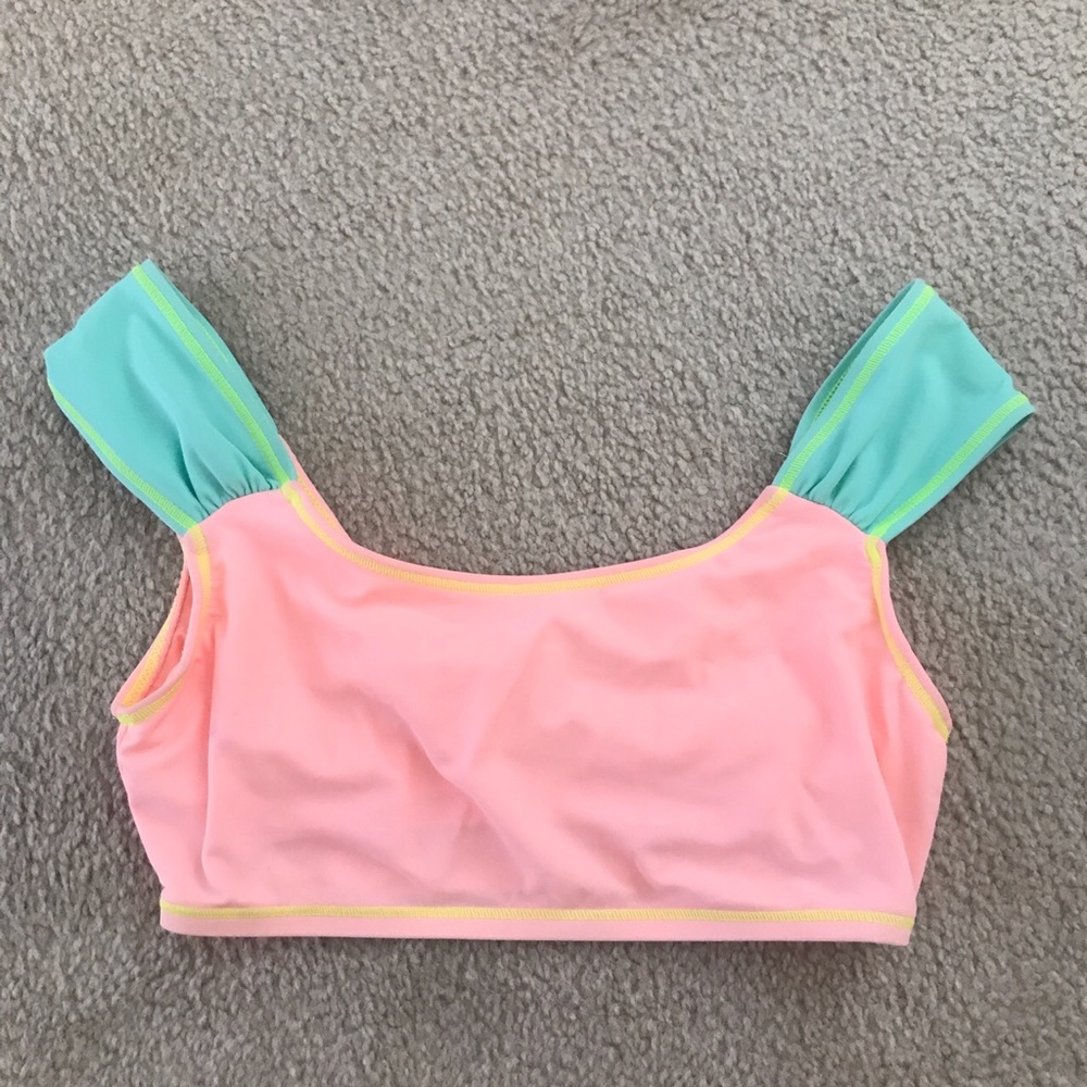 Pink and teal bikini top